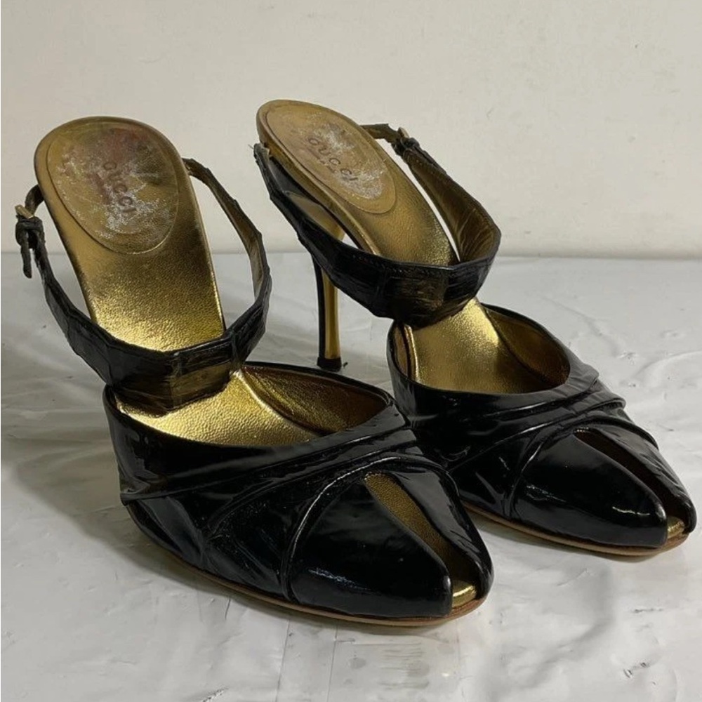 Gucci Tom Ford Black Crocodile Sexy Slide on Heels